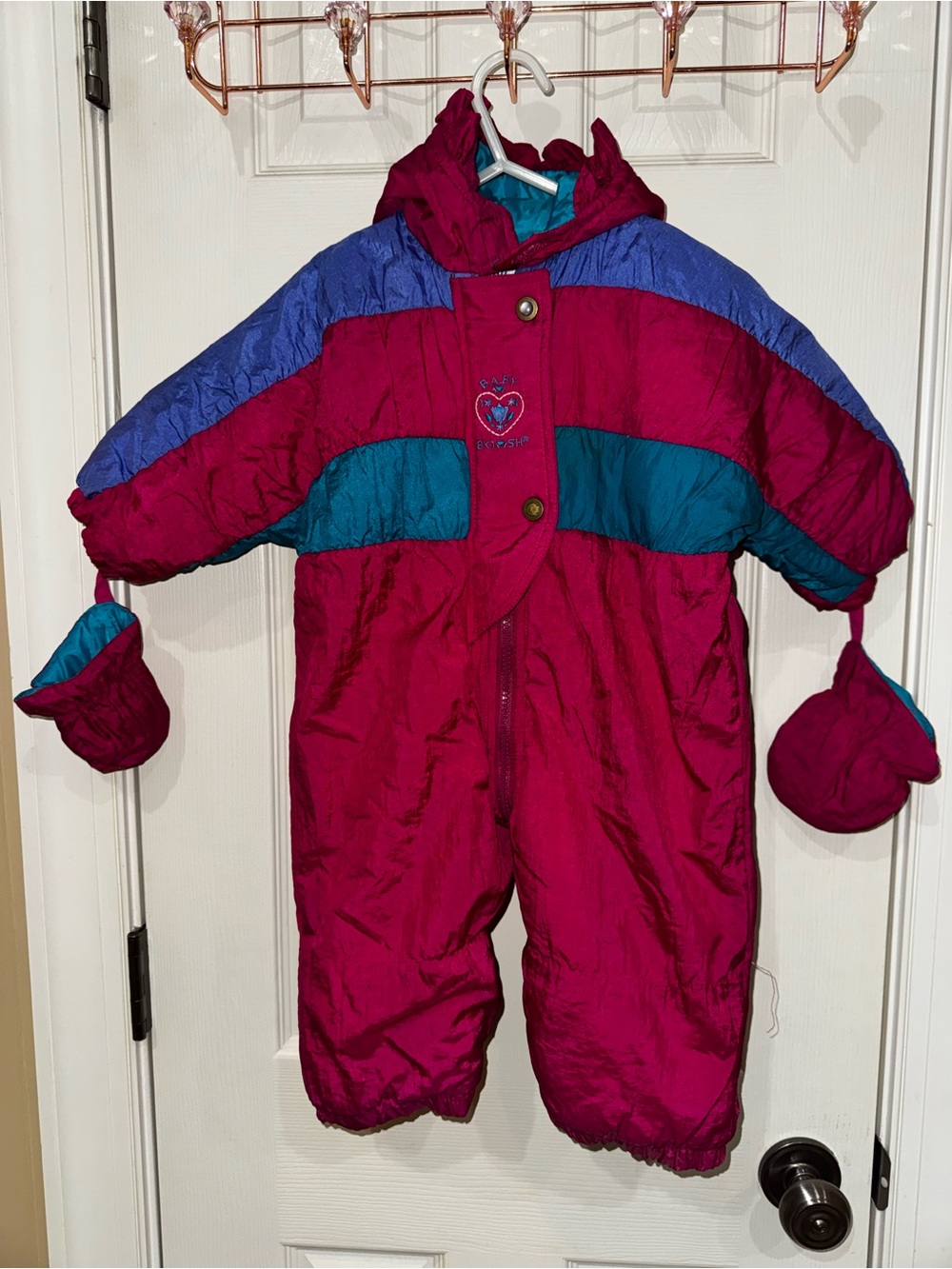 Vintage OshKosh B’gosh Baby Snowsuit with Mittens - 18 Months Retro Colorblock